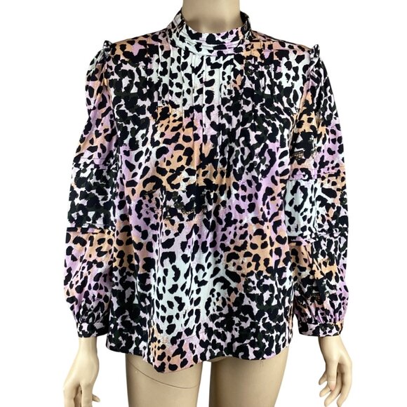 Veronica Beard Top Size 10 Lety Leopard‎ Print Silk Blend Blouse - Picture 9 of 9